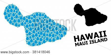 Vector Mosaic And Solid Map Of Maui Island. Map Of Maui Island Vector Mosaic For Pure Water Ads. Map