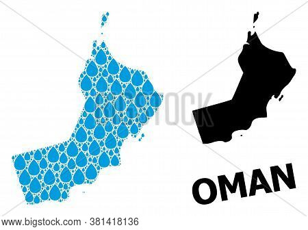 Vector Mosaic And Solid Map Of Oman. Map Of Oman Vector Mosaic For Drinking Water Ads. Map Of Oman I