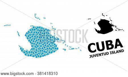 Vector Mosaic And Solid Map Of Juventud Island. Map Of Juventud Island Vector Mosaic For Drinking Wa