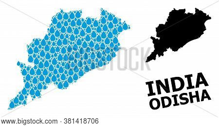 Vector Mosaic And Solid Map Of Odisha State. Map Of Odisha State Vector Mosaic For Drinking Water Ad