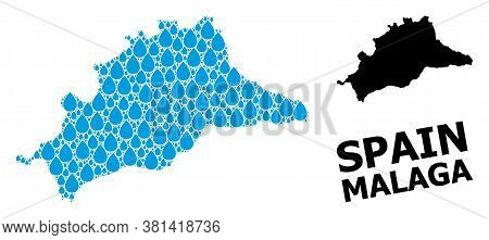 Vector Mosaic And Solid Map Of Malaga Province. Map Of Malaga Province Vector Mosaic For Drinking Wa