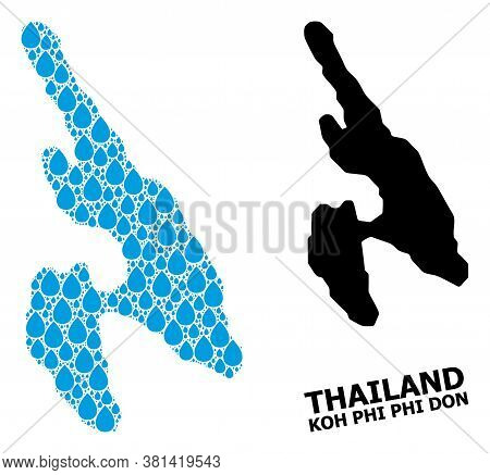 Vector Mosaic And Solid Map Of Koh Phi Don. Map Of Koh Phi Don Vector Mosaic For Pure Water Ads. Map