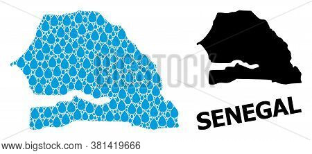 Vector Mosaic And Solid Map Of Senegal. Map Of Senegal Vector Mosaic For Pure Water Ads. Map Of Sene