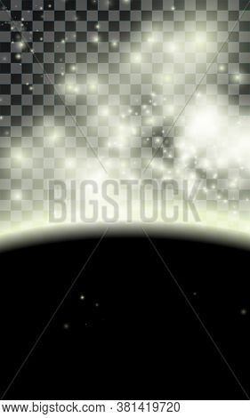 Spacescape With Planet And Stars On Transparent Background. Space Banner Design For Flyer, Poster, B