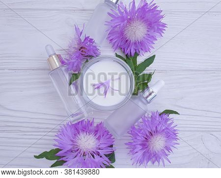Flower Cream Cosmetic On Wooden Background Echinacea
