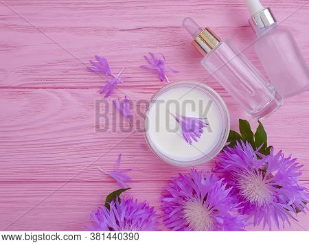 Flower Cream Cosmetic On Wooden Background Echinacea