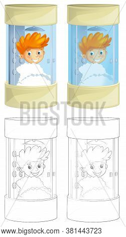 Cartoon Sketch Scene With Boy In The Shower Cabin - Smiling And Washing