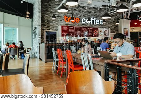 Bangkok-thailand, July 14, 2020: Unidentified Customers Work On Computer With Smartphone And Relax W