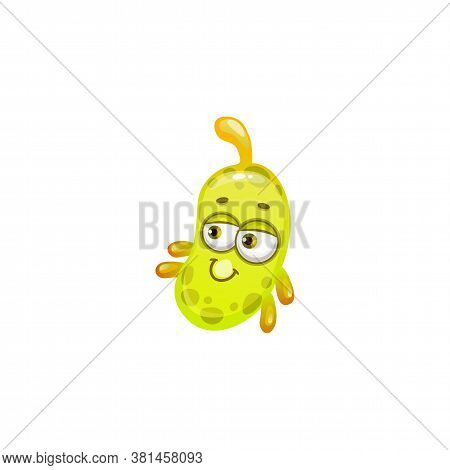 Oblong Yellow Virus Smiling Emoticon Isolated Germ. Vector Bacterial Hazard Attack Icon, Infection M