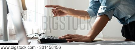 Programmer Or Software Developer Typing New Lines Of Code, Coding Technologies Working At Wooden Ind