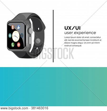 Fitness Tracker Smart Watch Illustration With Heart Rate Monitor, Flat Cartoon Vector Style Design. 