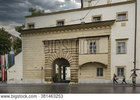 Graz, Austria. August 2020. The Entrange Gate At The Grazer Burg