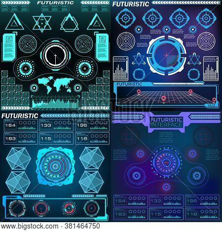 Hud Hologram Futuristic Elements Set Vector. Abstract Virtual Graphic For User Interface Control Pan