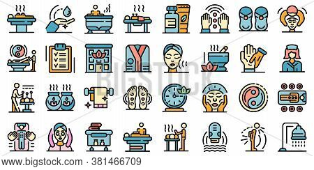 Masseur Icons Set. Outline Set Of Masseur Vector Icons Thin Line Color Flat On White