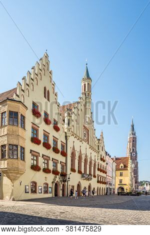 Landshut,germany - August 08,2020 - View At The Town Hall Building Of Landshut. Landshut Is A Town I