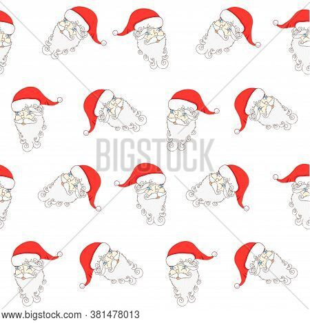 Santa Claus Colorful Head Seamless Pattern. Art Design Element Christmas Isolated Hand Drawn Object 