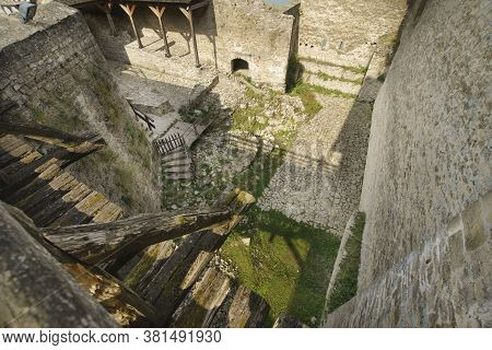Medieval Hotyn Fortress Courtyard View From Above