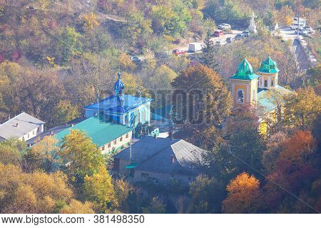 Famous Monastery Saharna In Moldova , Drone View