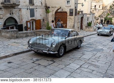 Matera, Italy - September 17, 2019: The Aston Martin Db5 Used On The Set Of The Latest James Bond Mo