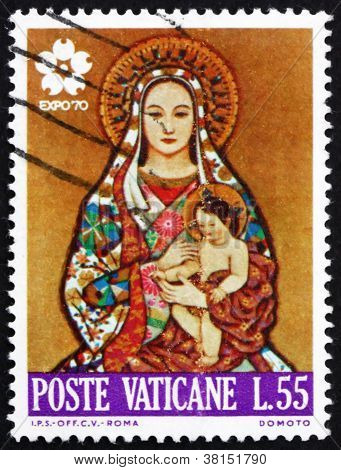 Francobollo Vaticano 1970 giapponese Vergine e il bambino, da Domoto