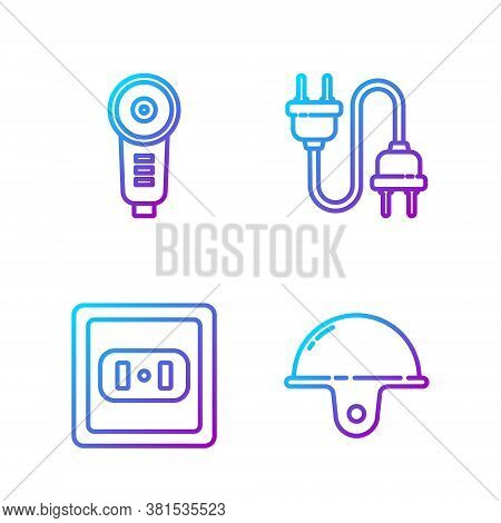 Set Line Worker Safety Helmet, Electrical Outlet, Angle Grinder And Electric Plug. Gradient Color Ic