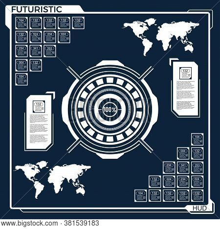 Set Black And White Hud Interface Elements, Lines, Circles, Pointers, Frames For Web Applications, D