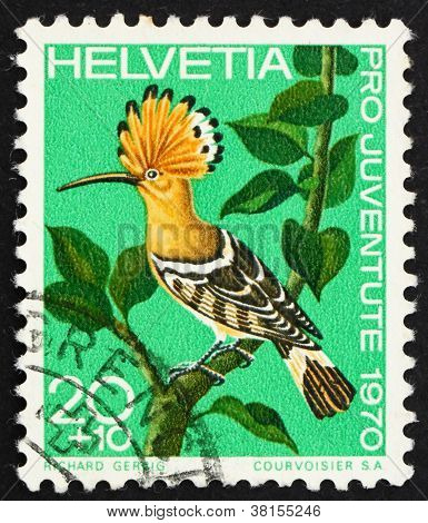 Postage stamp Switzerland 1970 Hoopoe, Upupa Epops, bird