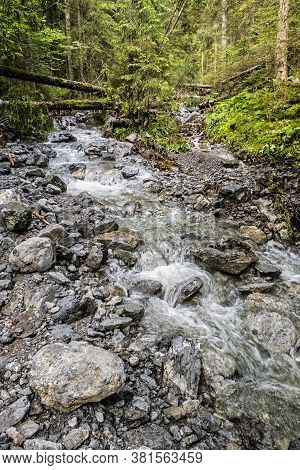 Water Stream In Demanovska Valley In Low Tatras Mountains, Slovak Republic. Hiking Theme. Seasonal N