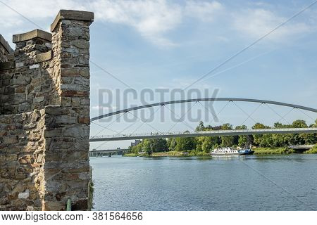 Part Of The Wall Of The Medieval Water Gate (waterpoortje / Wyck) Next The Maas River (meuse), With 