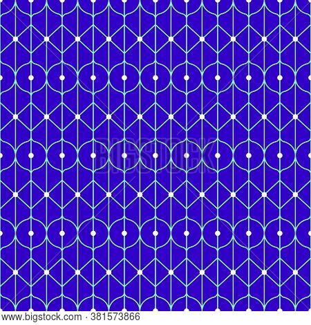 Geometric Purple Outline Pattern With White Dots. Vector Seamless Pattern Design For Textile, Fashio