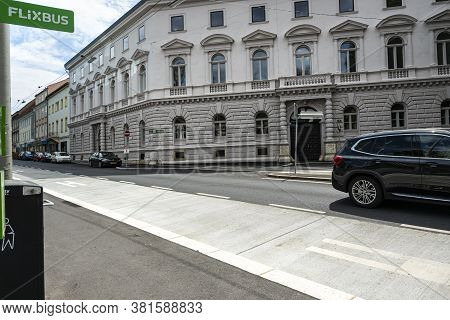 Graz, Austria. August 2020. The Bus Stop Of The Flixbus Transport Company In The City Center