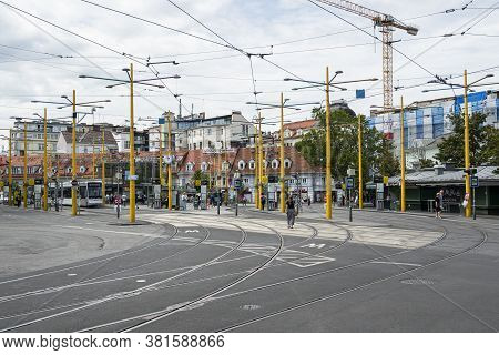 Graz, Austria. August 2020.  The Tram  Stops In Jakominiplatz