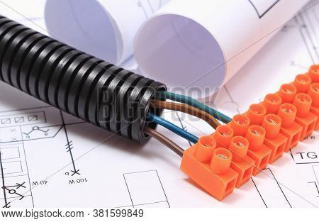 Plastic Orange Electrical Cube With Connections Of Electric Copper Wires And Construction Diagrams O