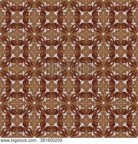 Beautiful Flower Design On Central Java Batik With Simple Brown Color Design.