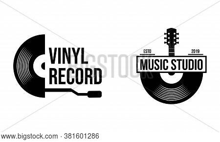 Vinyl Record Logo Template. Vector Music Icon Or Emblem.