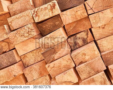 Stack Of Lumber Boards Background Or Texture Concept