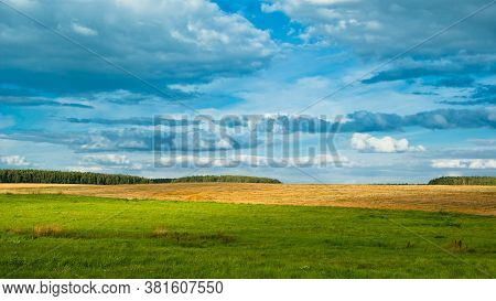 Beautiful Tranquil Rural Scene Of Landscape In Belarus.