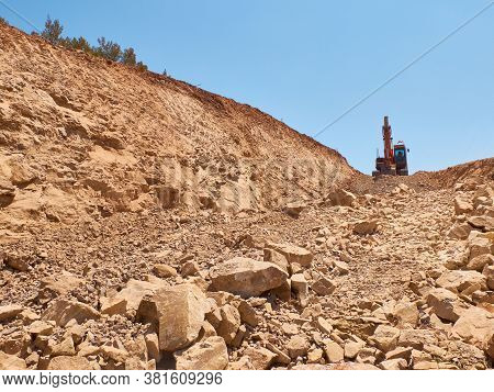 Rock Boulders On The Rocky Soils During Road Construction