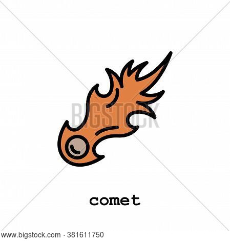 Comet, Meteor, Meteorite Color Icon Thin Line, Linear, Outline Vector. Comet, Meteor, Meteorite Simp