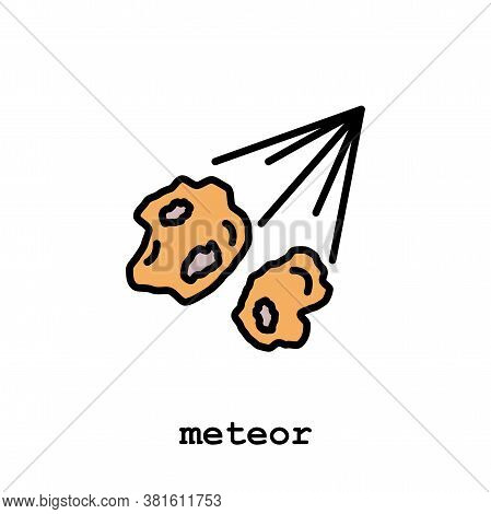 Meteorite, Comet, Meteor Color Icon Thin Line, Linear, Outline Vector. Comet, Meteorite, Meteor Simp