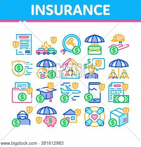 Insurance All-purpose Collection Icons Set Vector. Insurance Agreement For Protection House And Car,