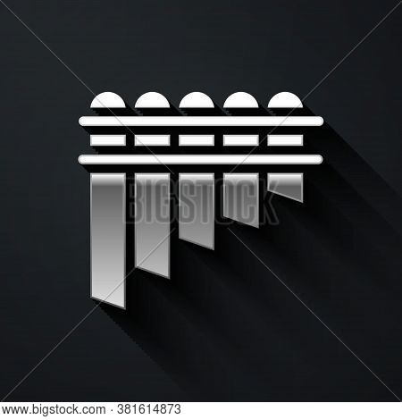 Silver Pan Flute Icon Isolated On Black Background. Traditional Peruvian Musical Instrument. Zampona