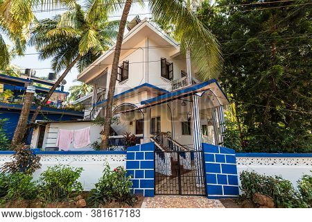 Candolim, North Goa, India - November 23, 2019: Street View Of Candolim At Sunny Day With Typical Re