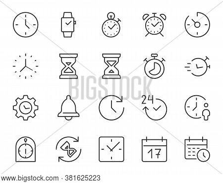 Time, Clock Thin Line Icon. Minimal Vector Illustration. Included Simple Outline Icons As Watch, Sto
