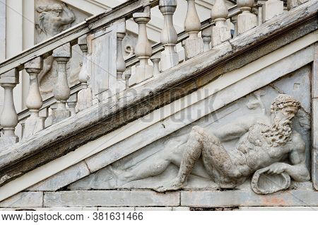 Castle Of Govone In Piedmont, Italy. Detail Of The Facade