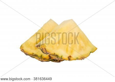 Pineapple Piece Isolated On White Background. Fresh Pineapple Chunk Macro. Full Depth Of Field. Summ