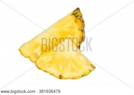 Pineapple Piece Isolated On White Background. Fresh Pineapple Chunk Macro. Full Depth Of Field. Summ