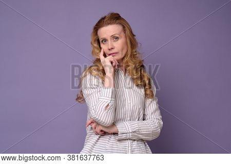Serious Caucasian Woman Is Upset With News