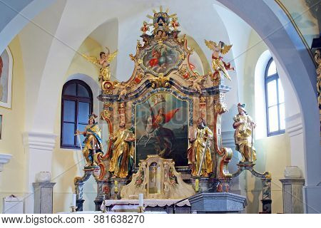 KLANJECKO JEZERO, CROATIA - NOVEMBER 06, 2013: High altar in the chapel of Saint George at the Lake in Klanjecko Jezero, Croatia