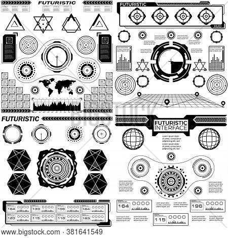 Set Of Black And White Infographic Elements. Head-up Display Elements For The Web And App. Futuristi
